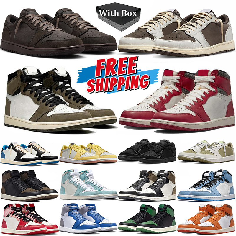 Free Shipping with box 1s low 1 high designer basketball shoes men women Black Phantom unc Dark Mocha outdoor sports trainer sneakers Outdoor Shoes