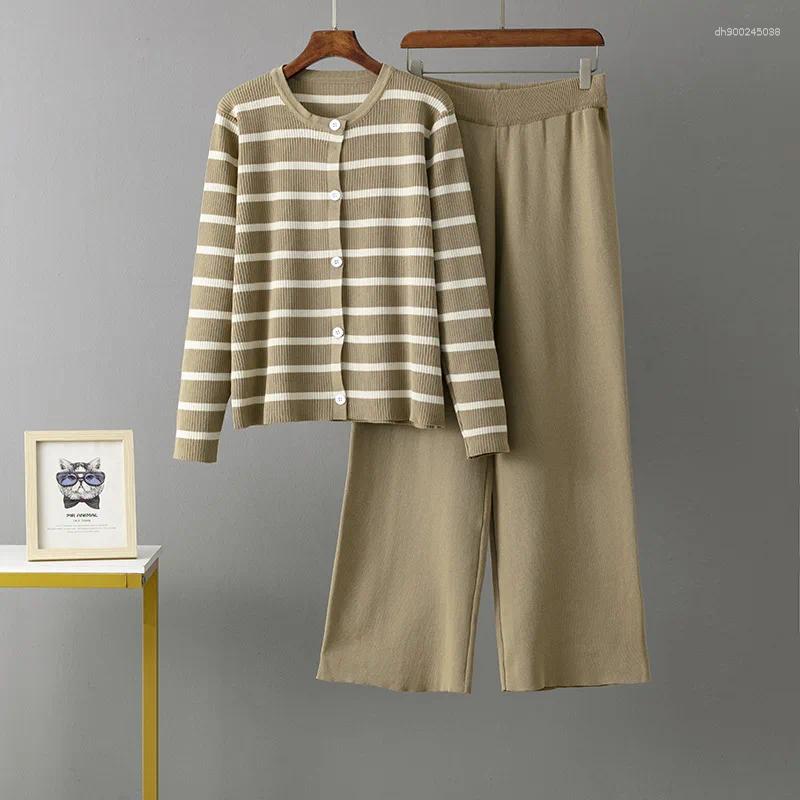 Women's Two Piece Pants Spring Autumn 2 Women Cardigan Tracksuits Fashion Knitted Pant Set Ladies Sweater Suit Vintage C260312