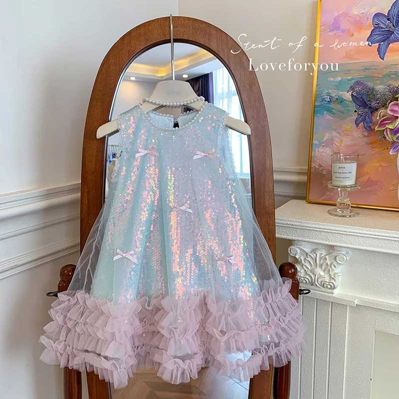 Kid Girl Sleeveless Dress Pearl Embellished Neckline Delicate Pink Bowknot Accents The Bodice Layered Ruffled Children Skirt C250916