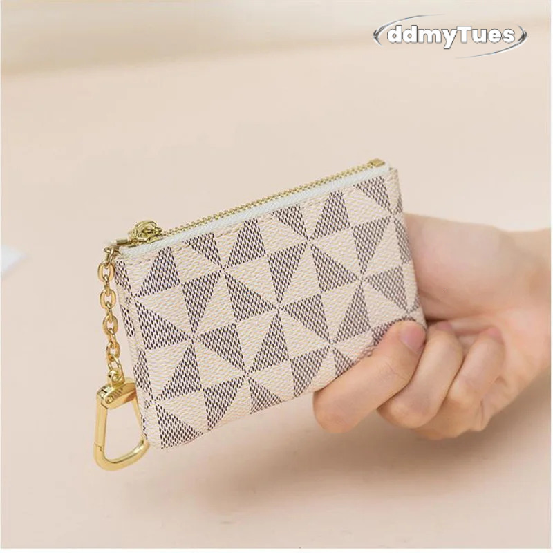 Bestseller Coin Key Storage Bag with Chain Women Mini Coin Purse Luxury Designer Plaid Leather Small Zipper Wallet Ladies Keychain Trendy ddmytues