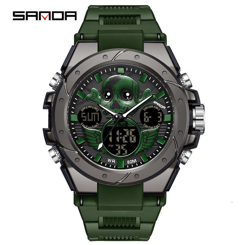 DHgargets Sanda Harajuku Style Skull Waterproof Multi-Function Electronic Outdoor Sports Men's Watch