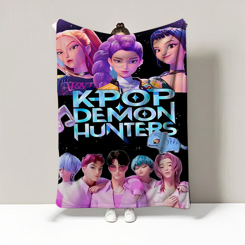 kpop demon hunters witch high quality Flannel Blanket Korean Pop Music Idol Throw Blanket Korean Fantasy Animation Film Graphic