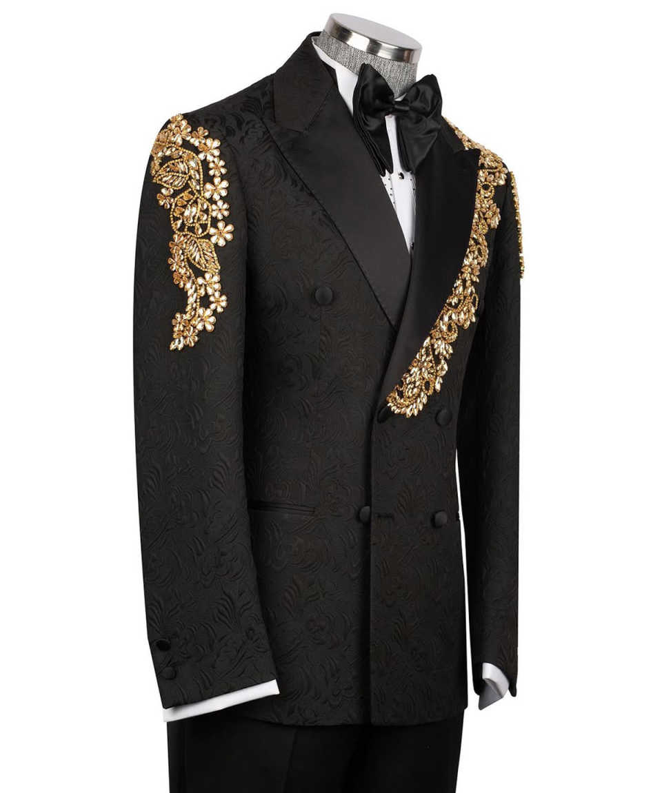 Luxury Men Suits 2 Pcs Jacket Pants Peak Lapel Appliques Rhinestones Wedding Tuxedo Groom Wear Business Prom Evening Party Customized