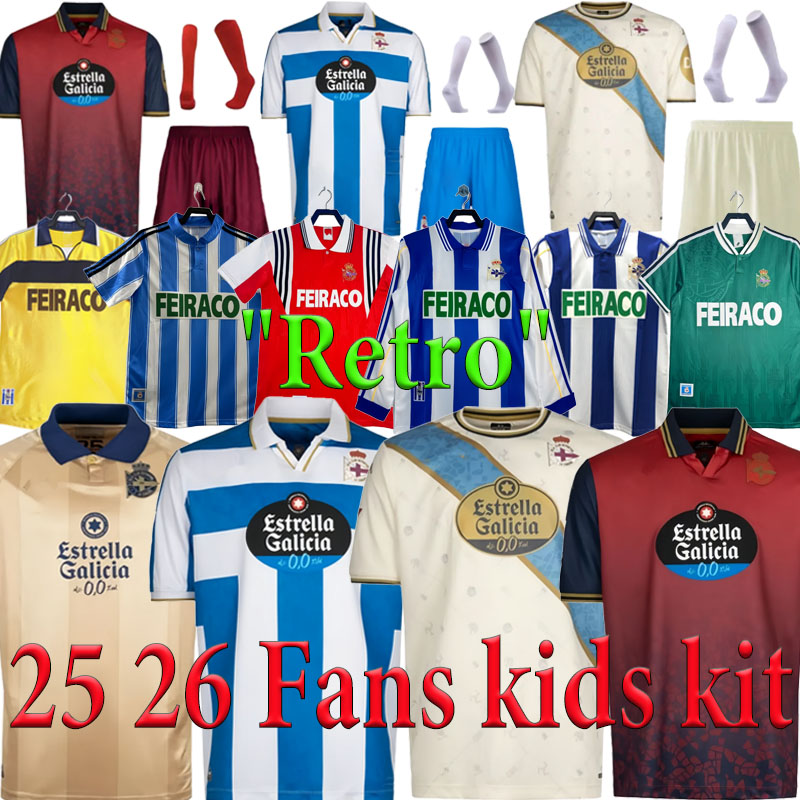 25 26 Deportivo de la Coruna Soccer Jerseys 2025 Men Kids Lucas Davo Yeremay Barbero 97 98 99 00 Retro La Coruna D.villares Macaay Bebeo classic Football Shirt kids kit