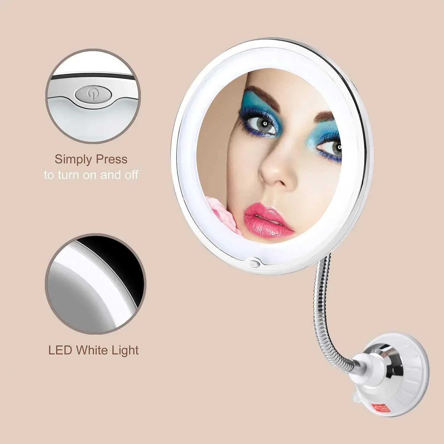 Magnifying Bathroom LED Lighted Makeup Mirror Gooseneck 68 10x Magnification Vanity Mirror with Suction Cup C250916