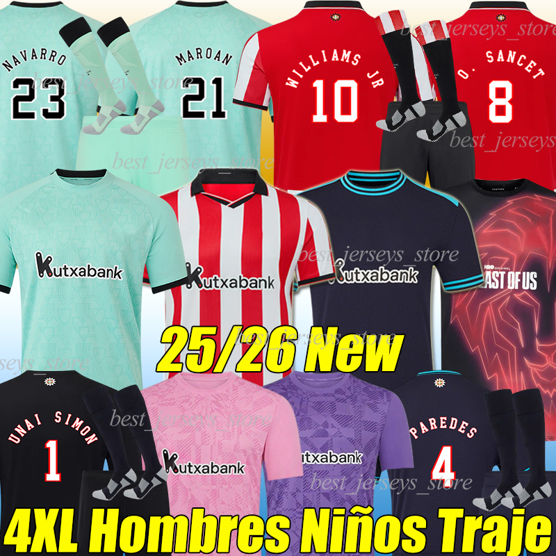 4XL 2025/26 BiLbAo WILLIAMS JR Soccer Jerseys MAROAN NAVARRO O.SANCET PAREDES BERENGUER GURUZETA VESGA JAUREGIZAR R.DE GALARRETA men kids kits socks Football shirts
