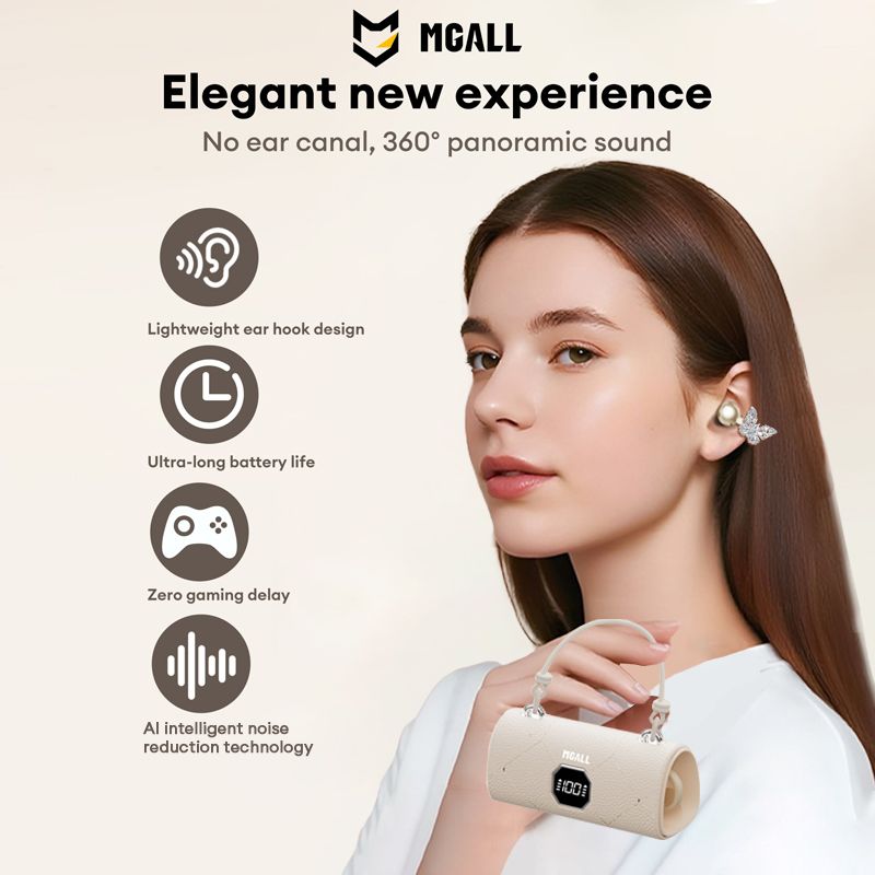 MGALL Bluetooth Earphones Stylish Luxury Handbag Design Featuring Butterfly-Shaped Earrings Wireless Bluetooth Clip-On Headset X22 HD Call Earbuds