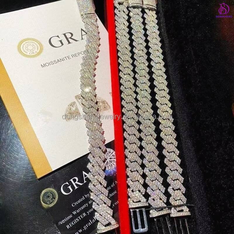 Bust Down Heavy Men Necklace 925 Silver Hip Hop Iced Out Vvs Lab Diamond Moissanite Cuban Link Chain Miami Cuban Chain