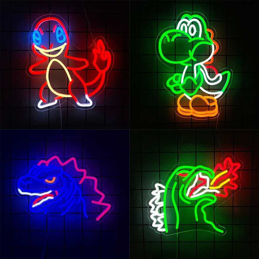 Anime Neon Sign Dinosaurs Neon Sign LED Neon Lights for Bedroom Wall Game Room Party Decor for Kids Boys Man CaveGifts Y250916