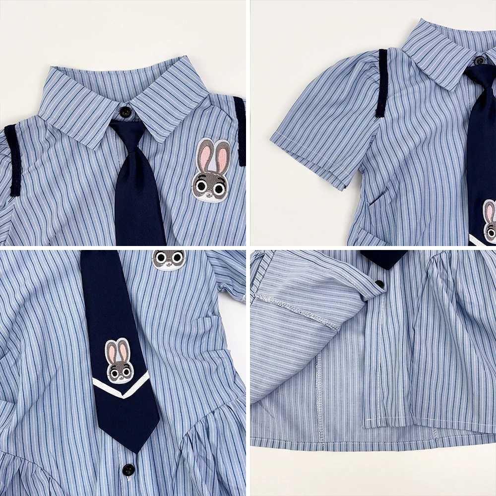 Academy Style Tie Blue Dress Kids Dresses for Girls Cartoon Bunny Striped Short Sleeved Dress Summer Girl Dress C250916