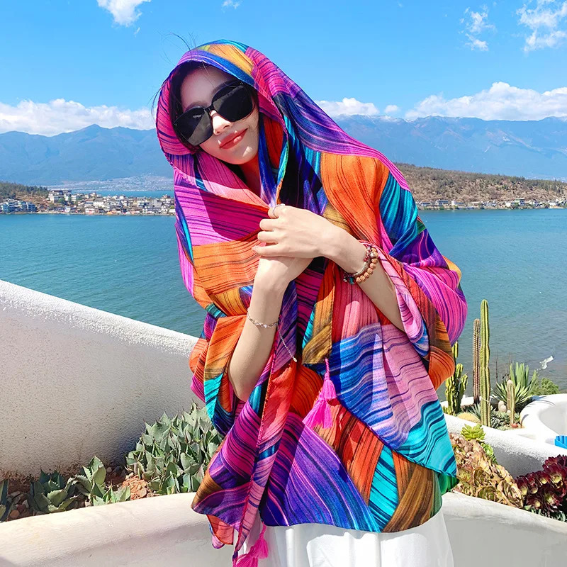 Summer Trendy Colorful Shawl Scarf 1PC Comfortable Lightweight Sun Protection Travel Beach Scarf Head Scarfs for Women 250915