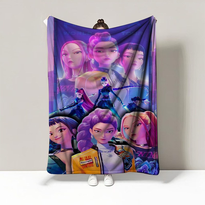 kpop demon hunters witch high quality Flannel Blanket Korean Pop Music Idol Throw Blanket Korean Fantasy Animation Film Graphic