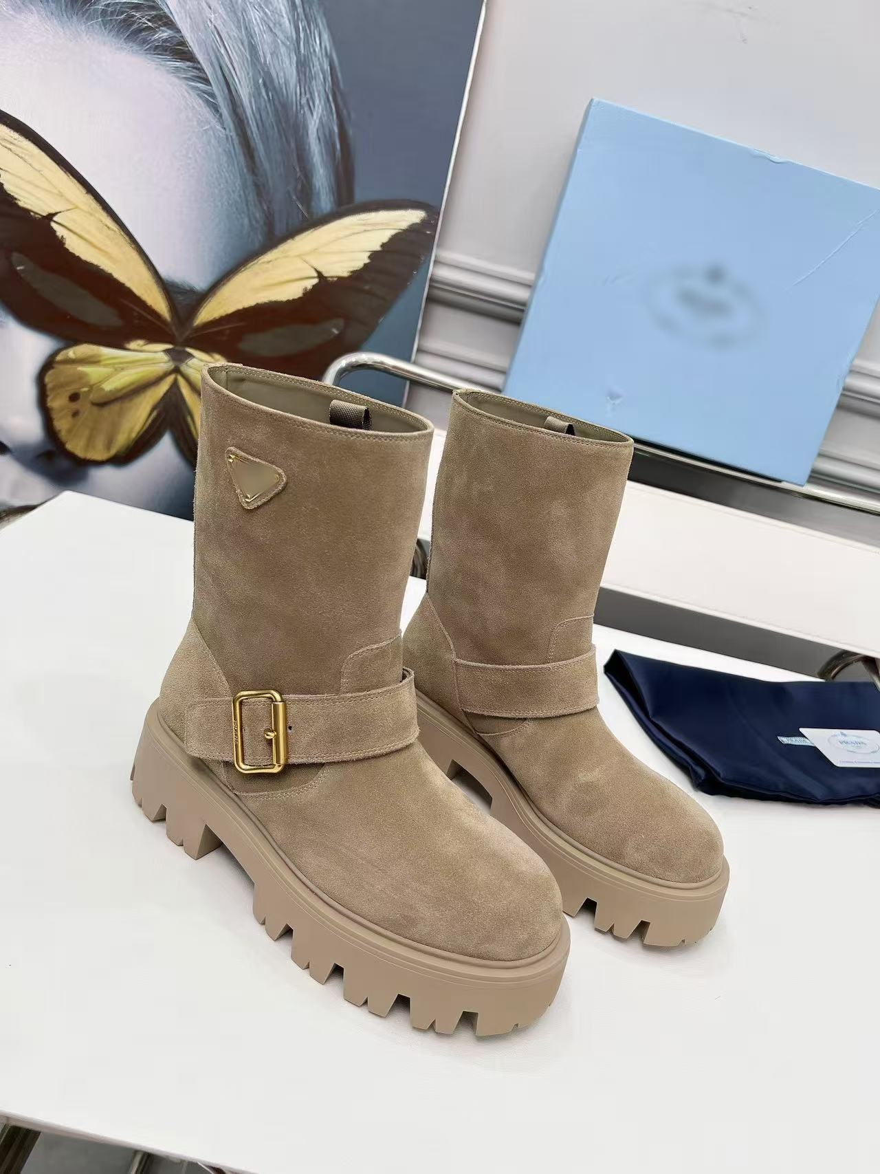 top Winter Brand Women Monolith Ankle Boots Black Re-Nylon Brush Leather Booties Platform Sole Ankle-high Lady Motorcycle Boots Wholesale Discount Walking EU35-42 k3