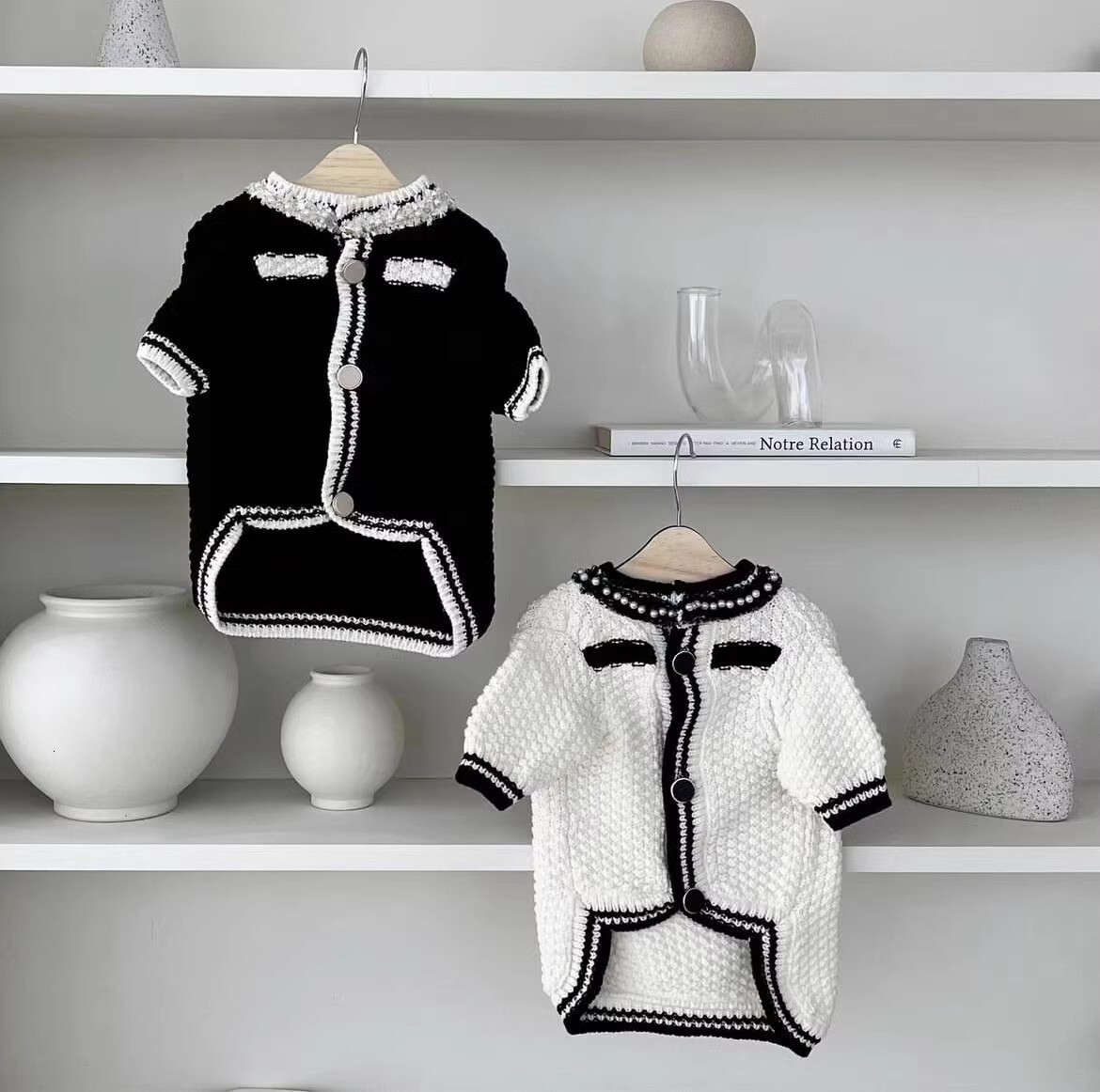 Spring Summer Pearl Collar Little Chanel Style Cardigan Sweater for Small Medium Dogs and Cats Two-Legged Socialite Dog Clothes