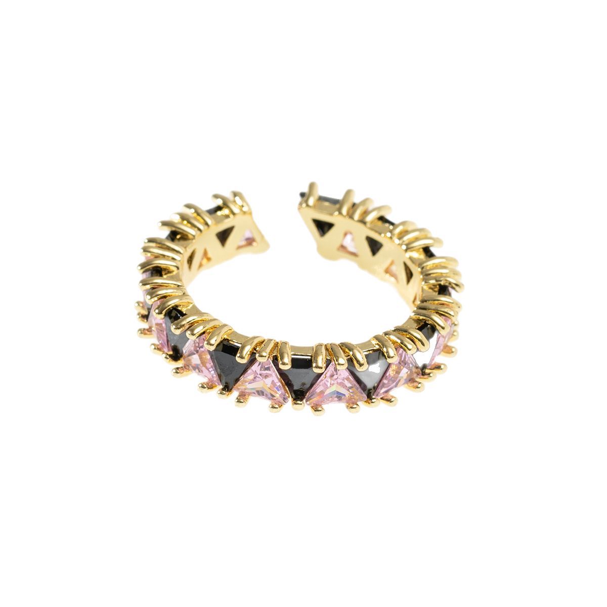 Gold-Toned Open Ring With Black And Clear Gemstone Detail Delicate Daily & Elegant Jewelry Gift For Her High-Quality And Stylish Accessory