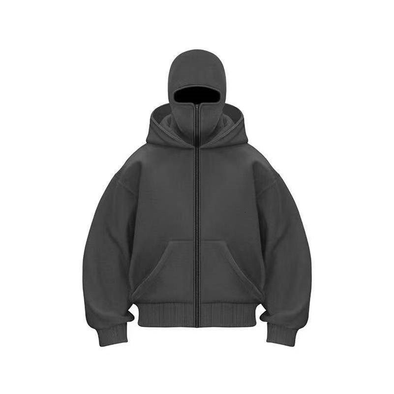 Mens Winter Hoodie with Balaclava Face Mask Zipper Sports Jacket for Outdoor Activities Hiking Travel Running Sweatshirt 250915