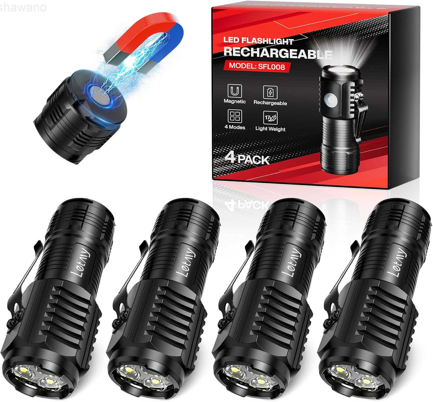 RechargeabLE Mini Flashlights with Base 2 Pack Bright 3 LED Flash Lights Small EDC Flashlight with Belt Clip 4 Lighting Modes PortabLE RechargeabLE Fl