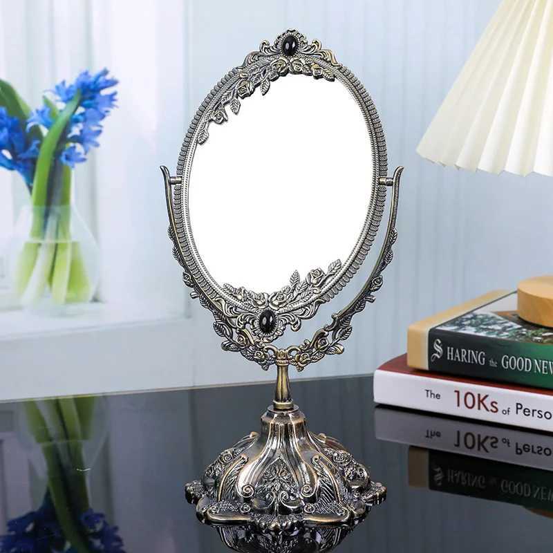 Vintage Makeup Mirror for Dressing Tabletop Oval Coic Mirror Metal Retro Vanity Mirror Bedroom LivingRoom Dresser Decoration C250916