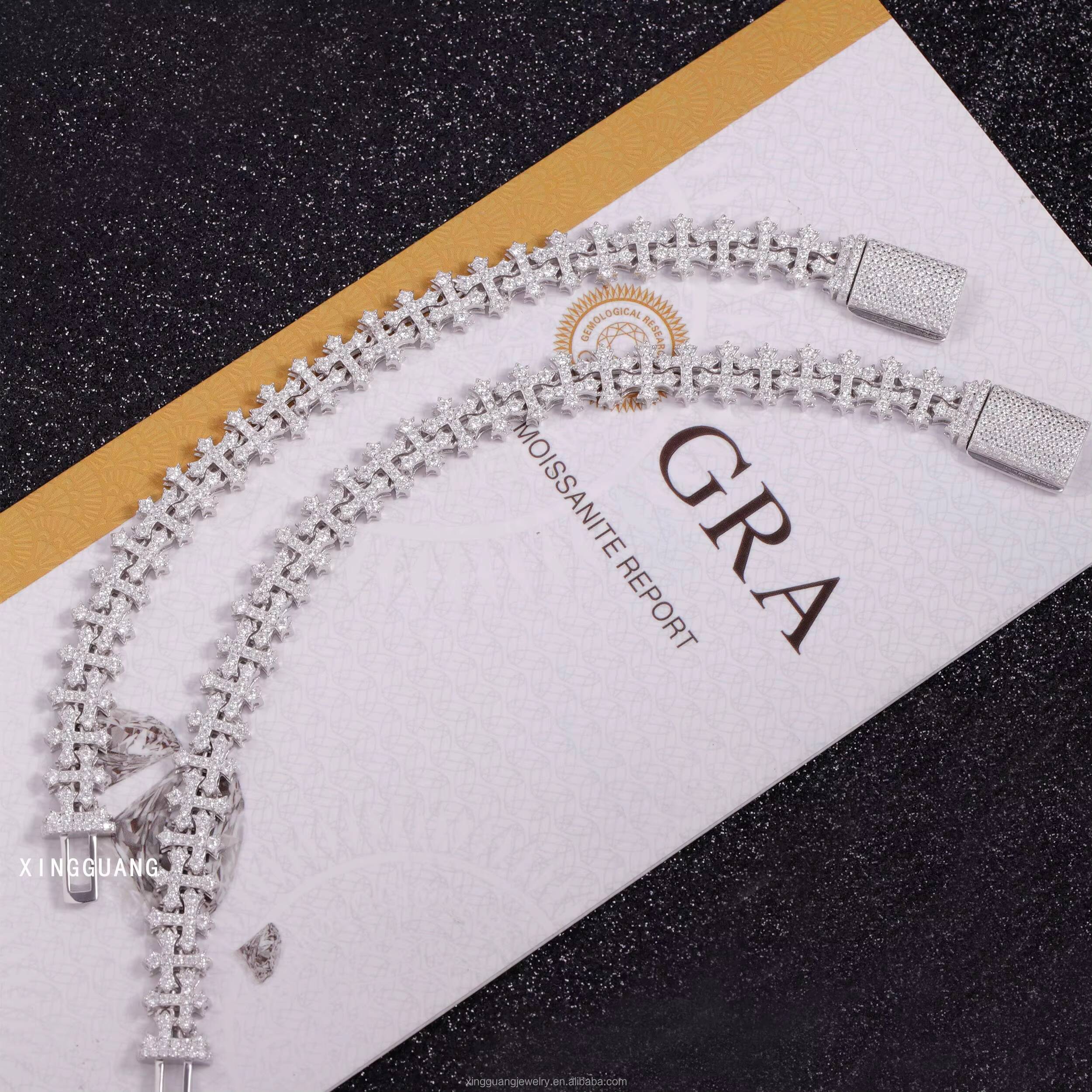 Ready to Ship 925 Sterling Silver Pass Diamond Test VVS Moissanite Iced Out Cross Hip Hop Chain Link Bracelet Fine Jewelry