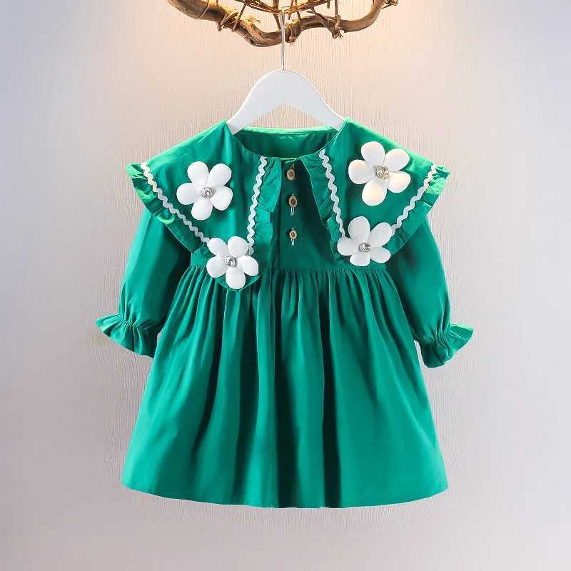 Childrens Korean version Dress Spring and Autumn Fashion Girls Pure Cotton Flower Doll Neck Dress Infant Princess Dress 04Y C250916