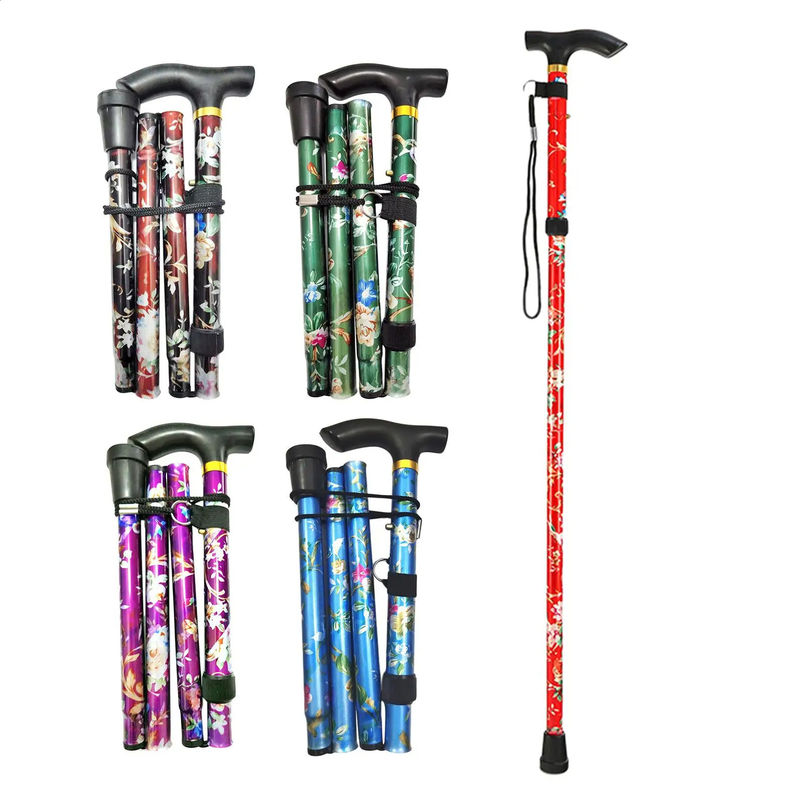 Folding Cane Lightweight Adjustable 5Section Elderly Walking Stick Travel 250916