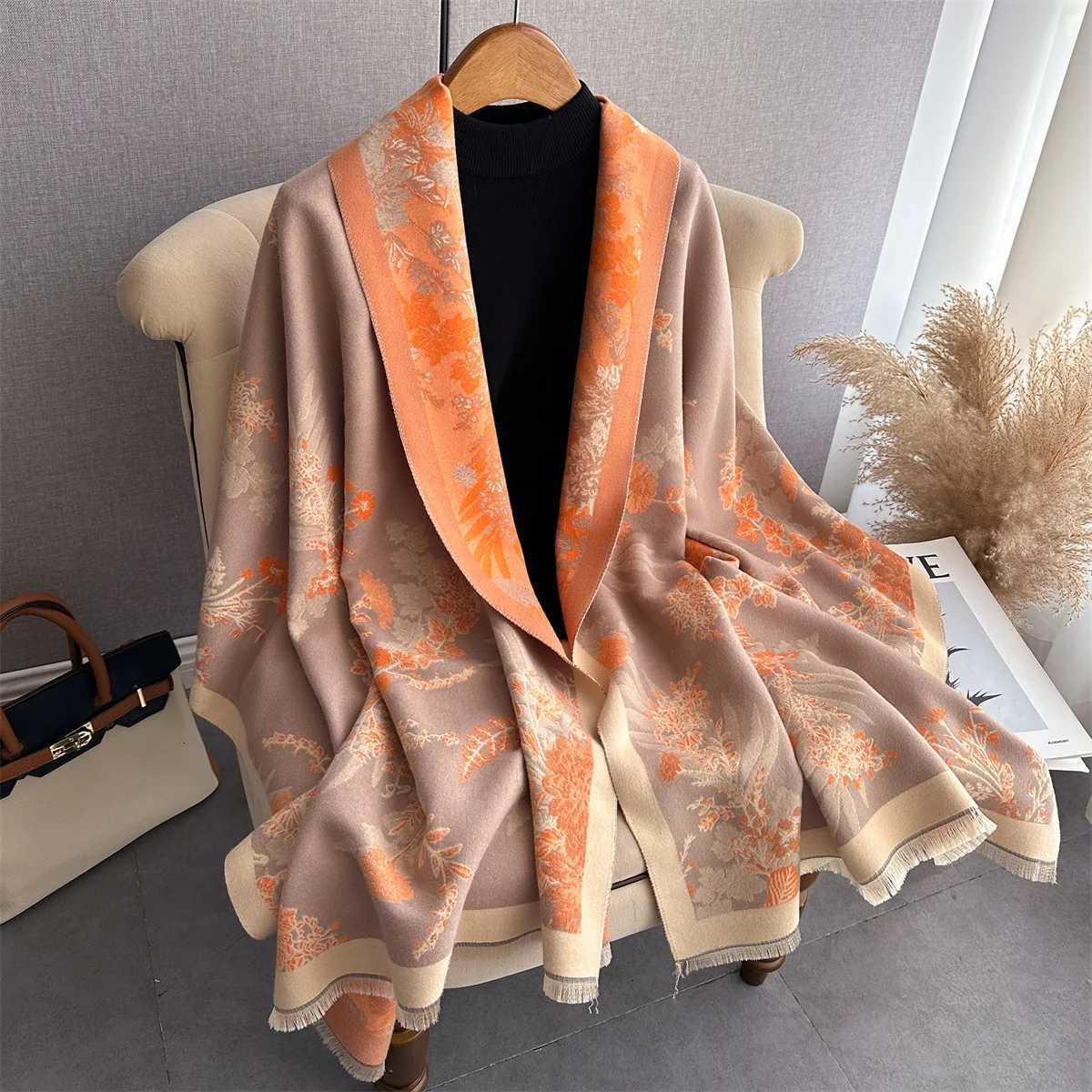 Brand Fashion Floral Winter Warm Cashmere ShAWl Scarf Women Oil Painting Print Thick Scarves WrAP Femal Poncho Echarpe W250916