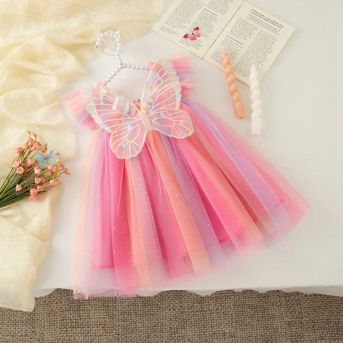 Wedding Dress for Kids Girl Rainbow Tutu Dress Baby Butterfly Wings Costume Birthday Dress for Kids C250916