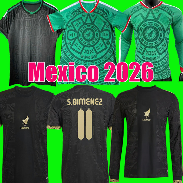 S-4XL Mexico 2026 soccer jerseys VEGA RAUL CHICHARITO LOZANO J. QUInONES 25 26 H.LOZANO football kit shirts men and kids sets black gold cup kit uniforms