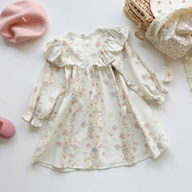 Autumn Infant Baby Girl Dress Korean Round Neck Long Sleeve Toddler Kids Girls Dress Floral Pure Cotton 16Y Girl Princess Dress C250916