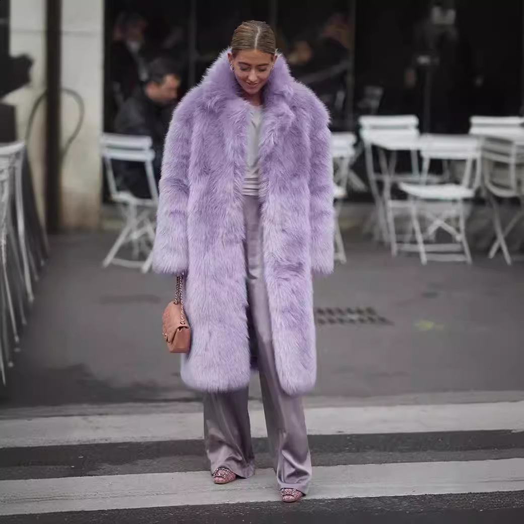 New Toca Long Fur Coat Fashionable Street Style Autumn Winter Faux Fur Turndown Collar Fur Jacket for Women 241120