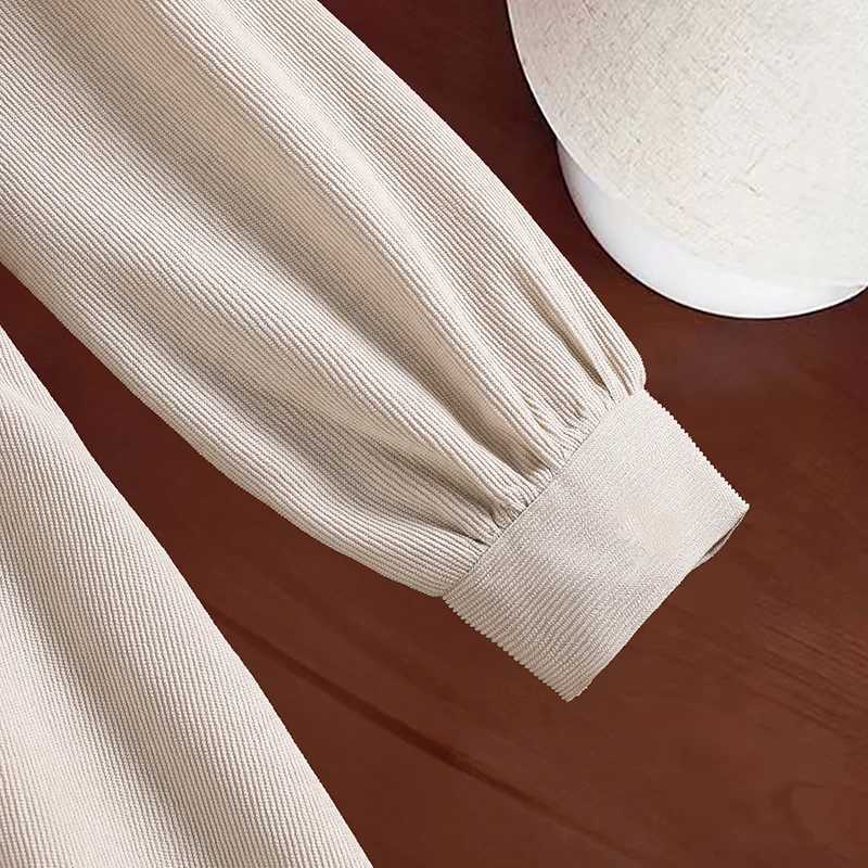 New Autumn 2PCS Kids Clothing Brown Vest Beige Turn Down Collar Long Sleeve ALine Dress For Girls 812 Years Korean Style C250916