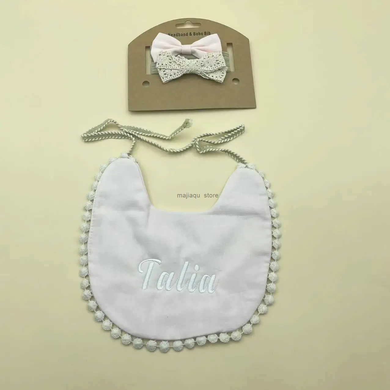 Personalized Bib Set Cotton Bow Headband Infant Feeding Burp Cloth Saliva Towel Custom Baby Name Newborn Shower Gifts Z250916