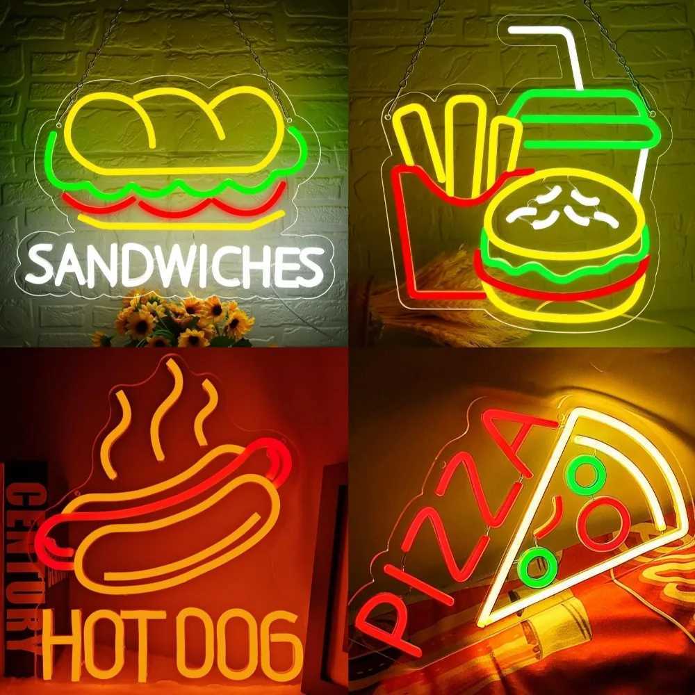 Hamburger Neon Hot Dogs Neon Pizza Burger Shop DecorHamburg LED Neon Restaurant Kitchen Shop Party Wall Decoration Y250916