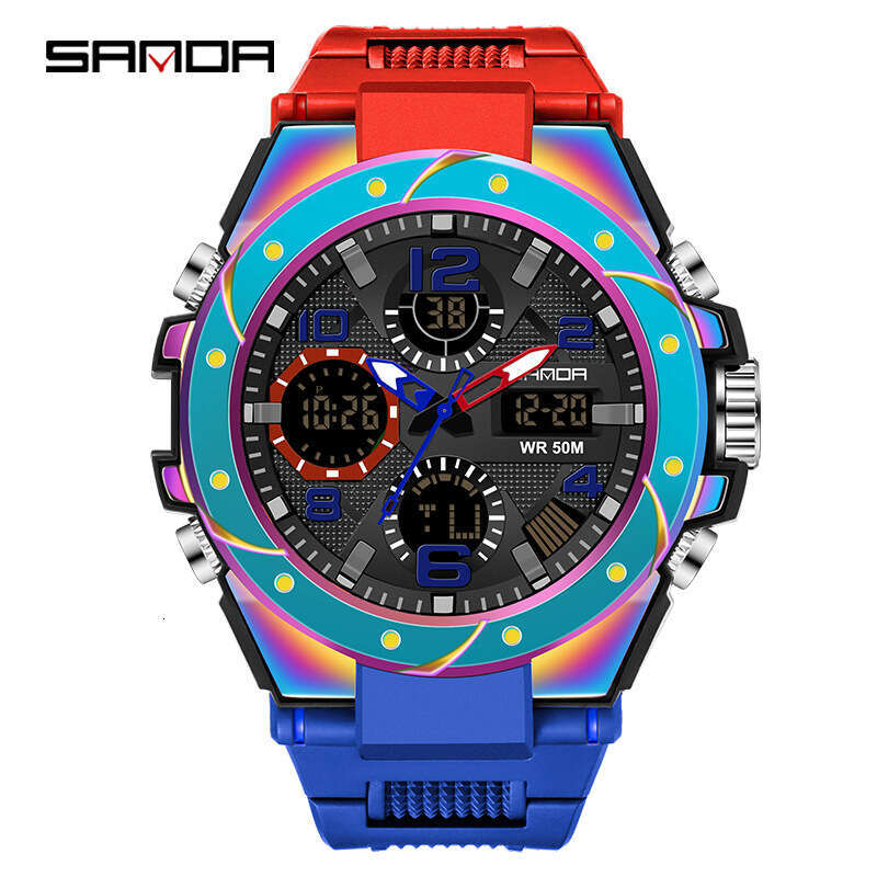 DHgargets Sanda Youth Electronic Outdoor Sports Luminous Waterproof Watch Multifunctional Men and Women Student Alarm Clock Wristwatch