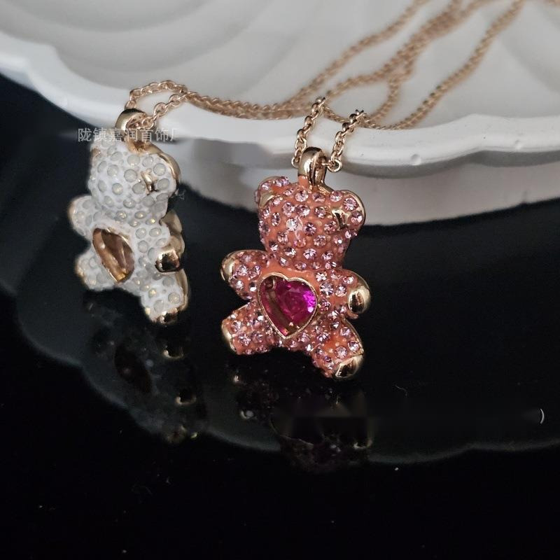 Swan Necklace Designer Swarovksi Swarosvski Jewerly Necklace for Woman Teddy Bear Full Diamond Lively Pink Heart Element Crystal Heart Bear Necklace Pendant
