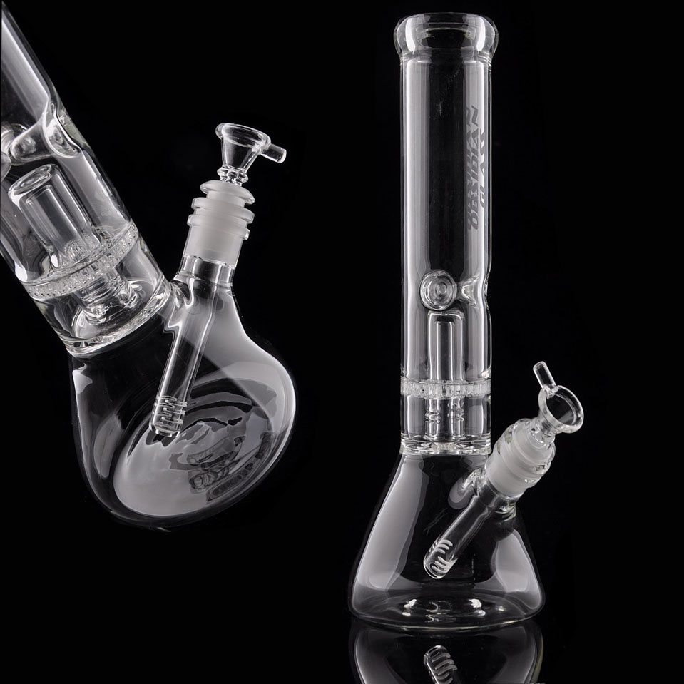 Glass Bong Bubbler Beaker Dab Rigs Smoking Glass Water pipes Heady Water Bongs Downstem Perc With 14mm Joint 11.8''