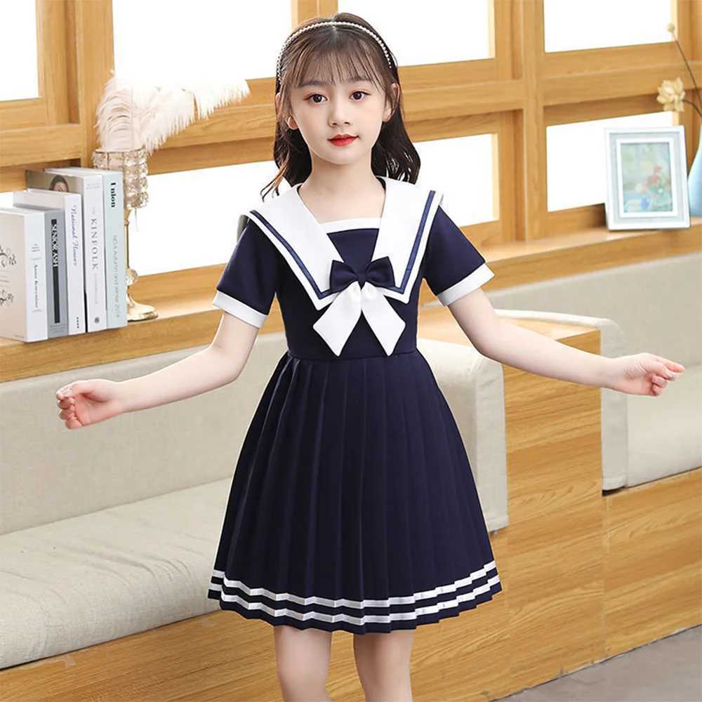 New Solid Color Sailor Dress Girls Cute Princess Dress Summer Fashion Casual Birthdays Party Dress Girls Lolita JK Dresses C250916