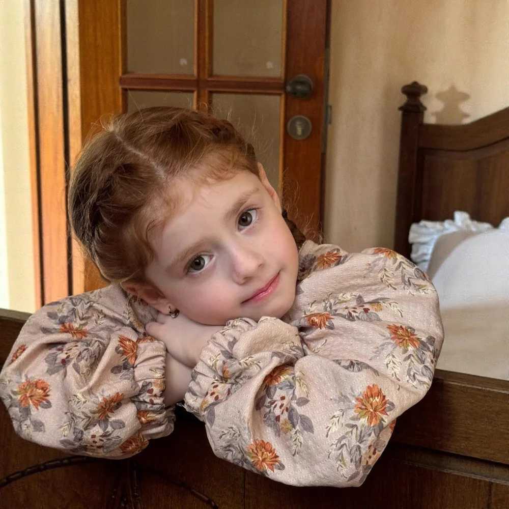 Children Girls Autumn Princess Dress Cotton Floral Print Infant Girls Bubble Sleeve Dress Retro Round Collar 16Y Girls Vestido C250916