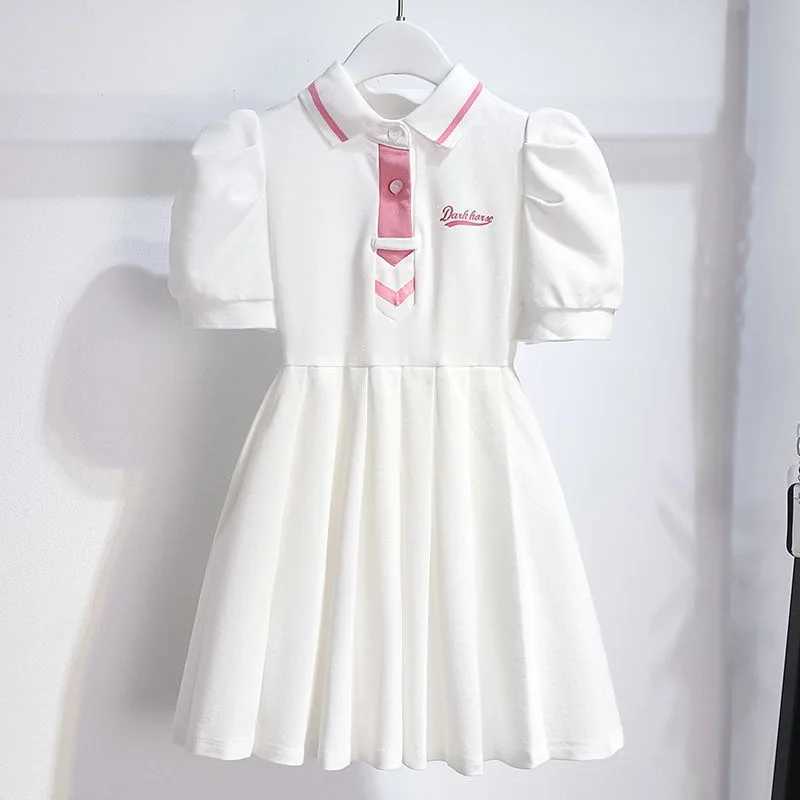 1pcs Summer Childrens Dress Girls Korean Edition Bubble Sleeves Flip Collar Dress Kids Princess Dress Baby Sweet Pleated Skirt C250916