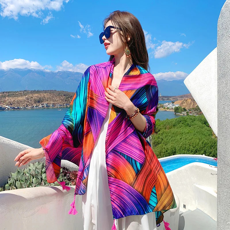 Summer Trendy Colorful Shawl Scarf 1PC Comfortable Lightweight Sun Protection Travel Beach Scarf Head Scarfs for Women 250915