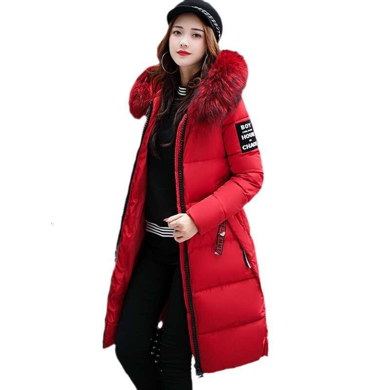Winter New Korean Style Long Coat for Women with Large Fur Collar, Thickened Plus Size Cotton Jacket