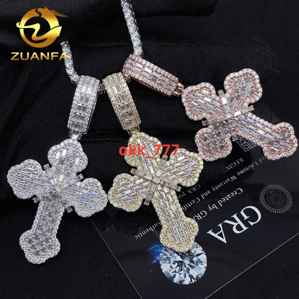 All Pass Diamond Tester Fine Jewelry New Design GRA Certified 925 Sterling Silver Hip Hop VVS Moissanite Cross Iced Out Pendant