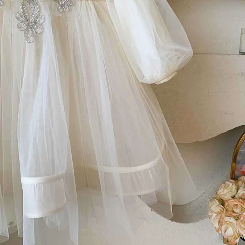 Girls Princess Mesh Dress New Children Puffy Gown Kids Autumn Birthday Party Tulle Vestidos Girl Fashion Longsleeve Clothing C250916