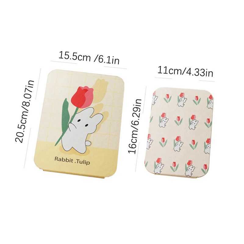 Desktop Makeup Mirror Floral PU Leather Simple Portable Handheld Makeup Mirror Foldable Student Compact Cute Pocket Mirror C250916