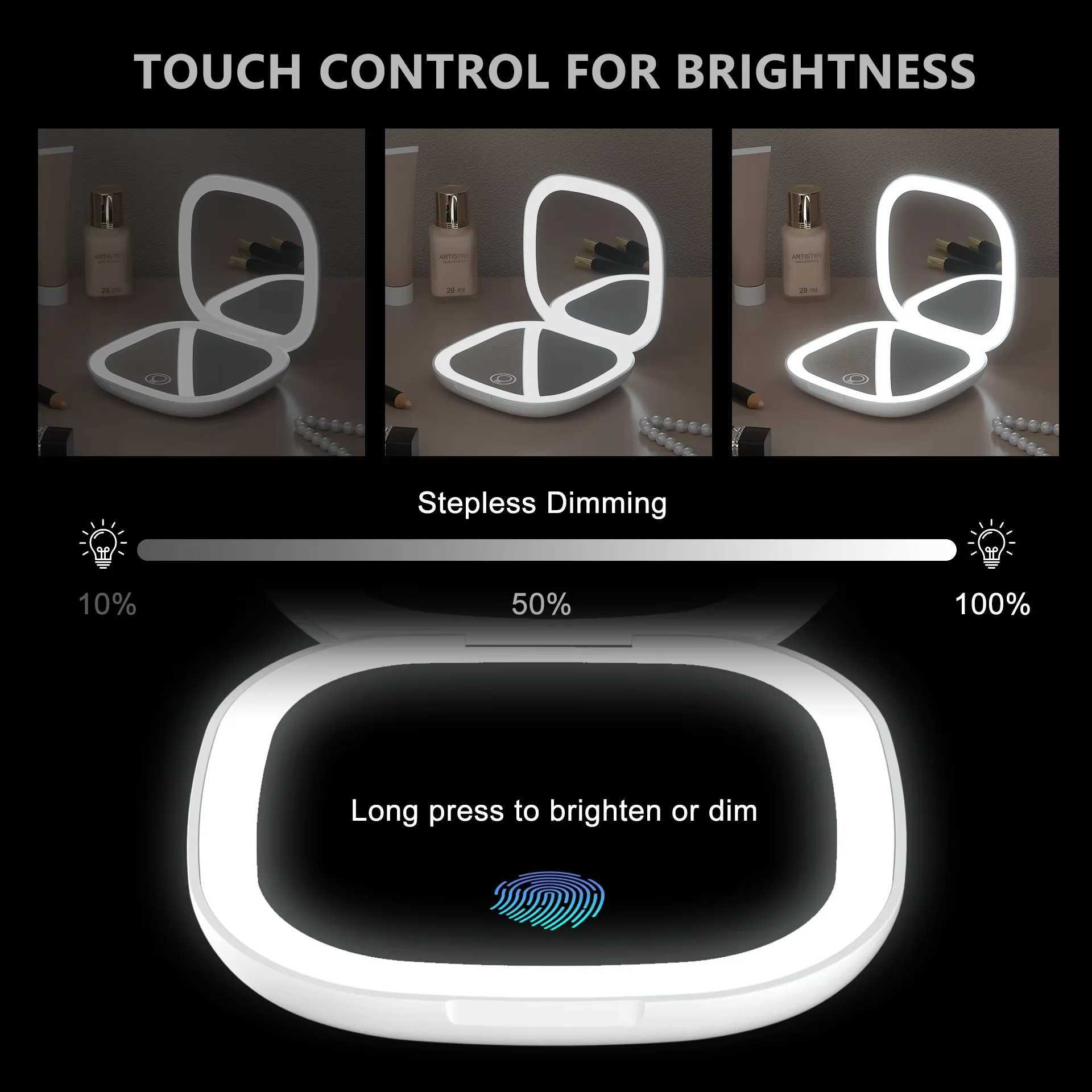 LED Cosmetic Mirror Doublesided Lights with 1X5X magnification Square folding Portable Travel Vanity Makeup Mirror with Lights C250916