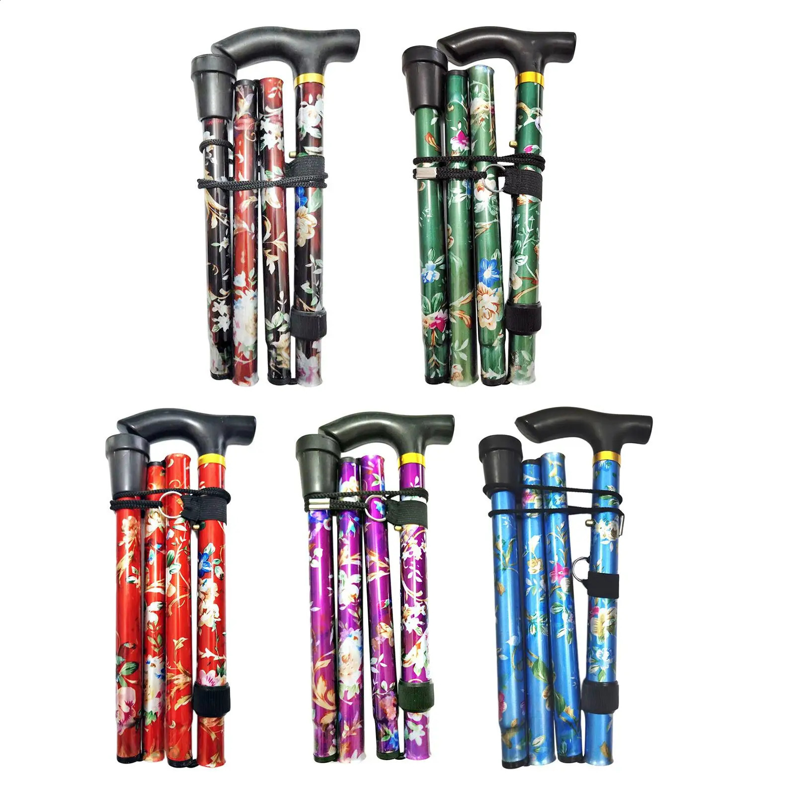 Folding Cane Lightweight Adjustable 5Section Elderly Walking Stick Travel 250916