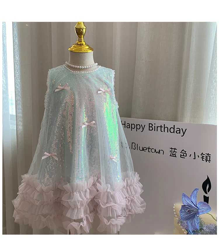 Kid Girl Sleeveless Dress Pearl Embellished Neckline Delicate Pink Bowknot Accents The Bodice Layered Ruffled Children Skirt C250916