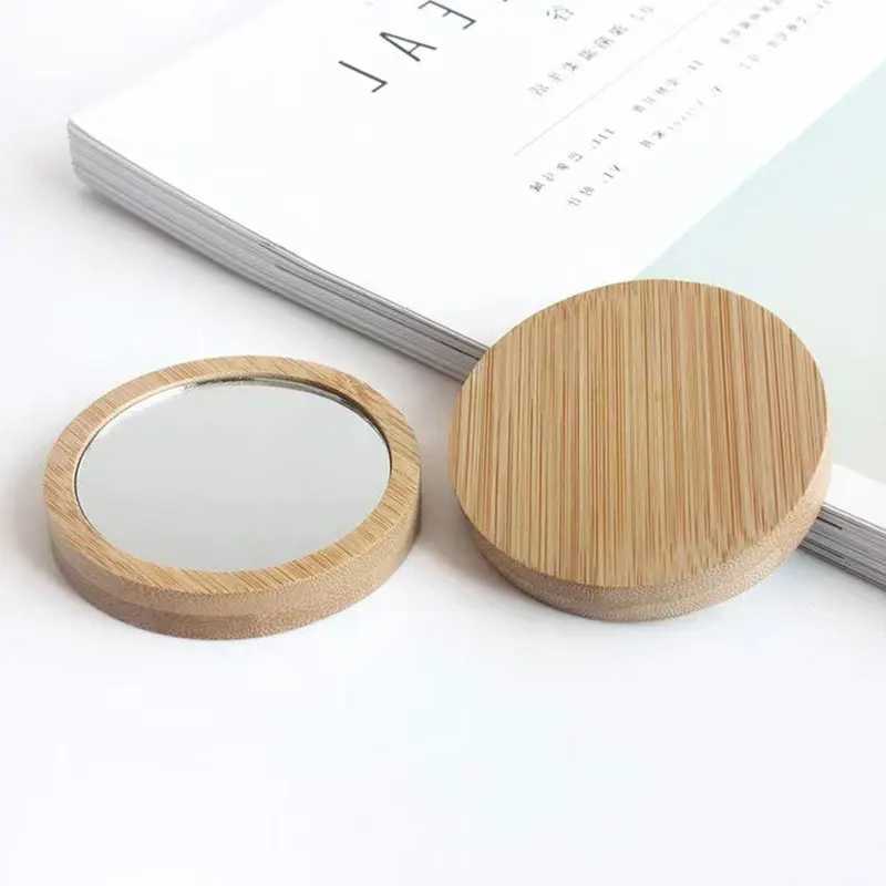 20Pcs Small Wooden Makeup Mirrors Round Compact Mirrors Portable Wooden Dressing Table Makeup Mirrors C250916