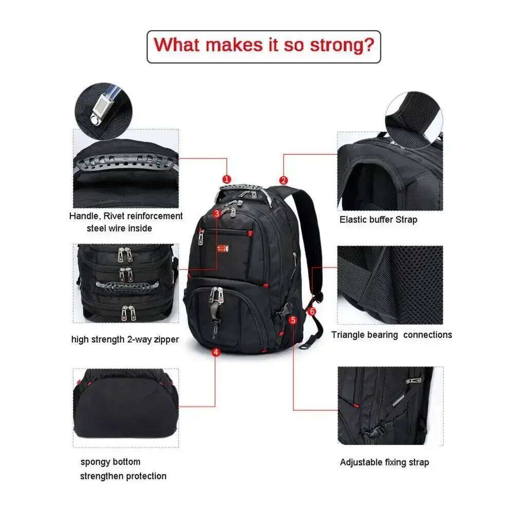 Durable Swiss 17 Inch Laptop Backpack Multifunctional Travel Bag Water Resistant with USB Charging Port College Bookbag