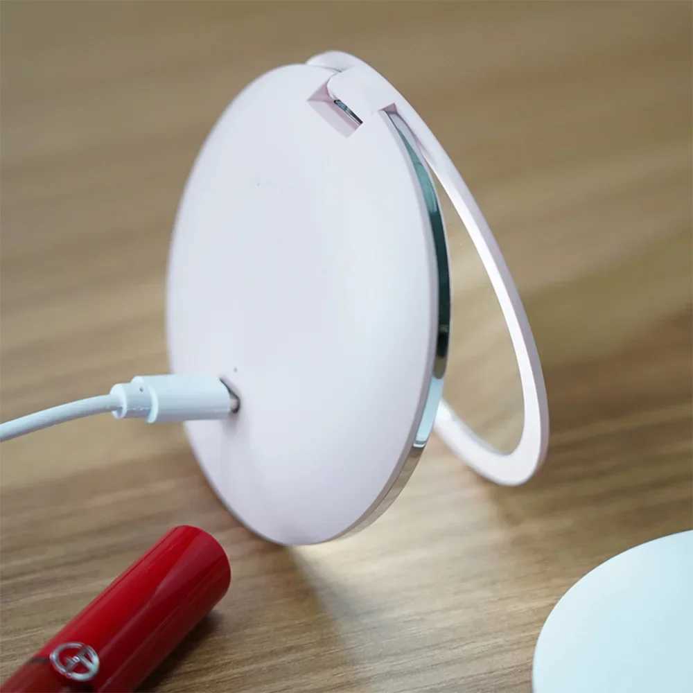 Handheld Pocket Portable Makeup Mirror with LED and Dual Sided Mirror with 5x Magnification and Rechargeability C250916